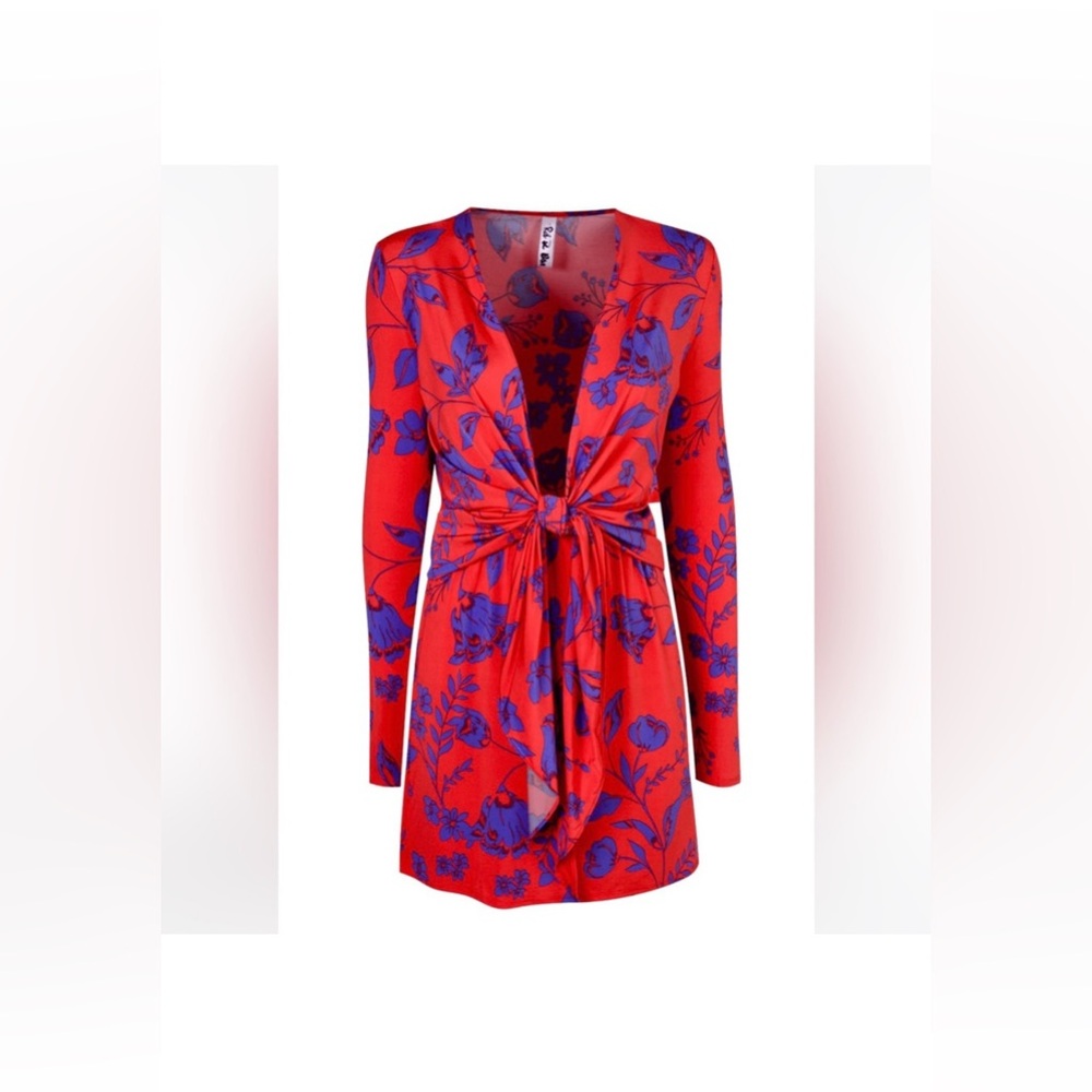Rat & Boa Red Mini Dress with Blue Floral Print